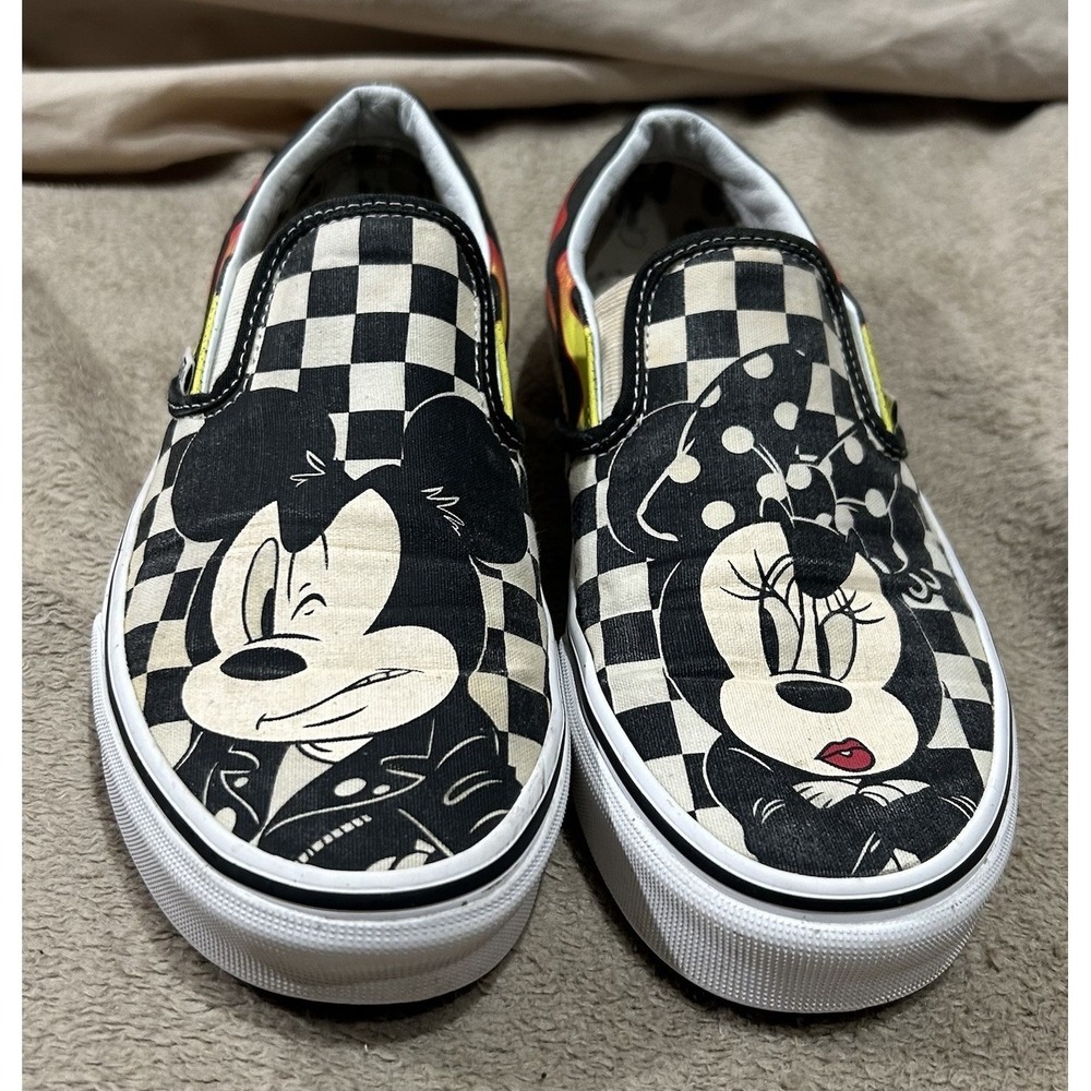 Vans x Disney Mickey & Minnie Mouse Slip On Shoes Checkerboard Flame Womens 8.5